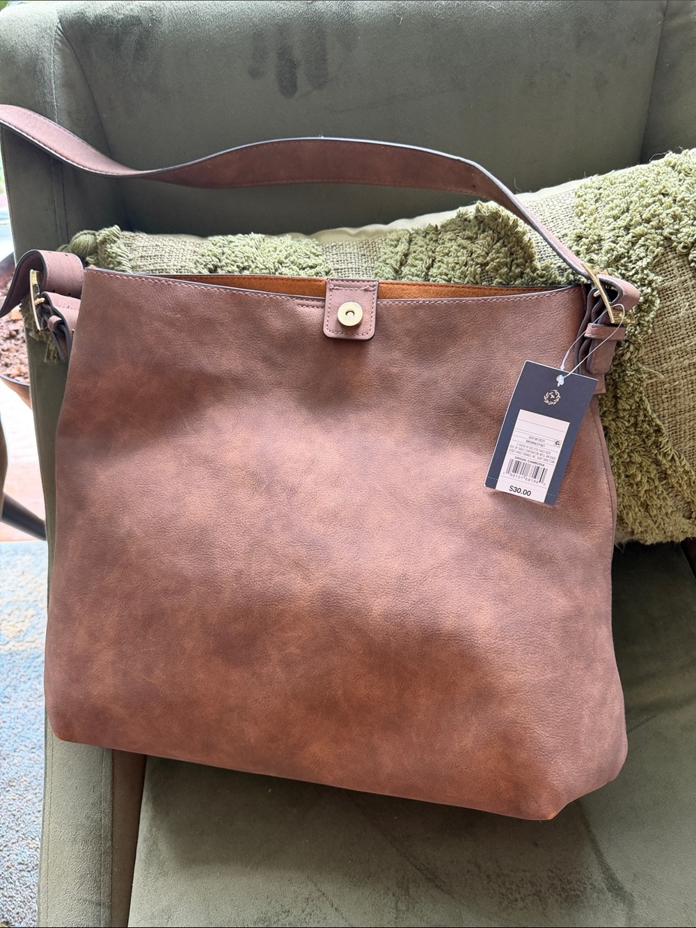 Target Brown Shoulder Tote Bag with Gold-Tone Button